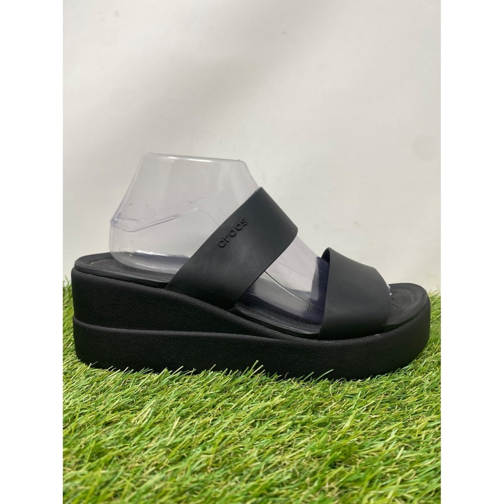 Crocs Sandals Womens Size 10 Black Brooklyn Low Wedge platform Slide Comfortable